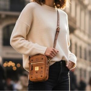 MCM Cognac Visetos Crossbody Bag | Authentic Luxury Small Messenger Purse